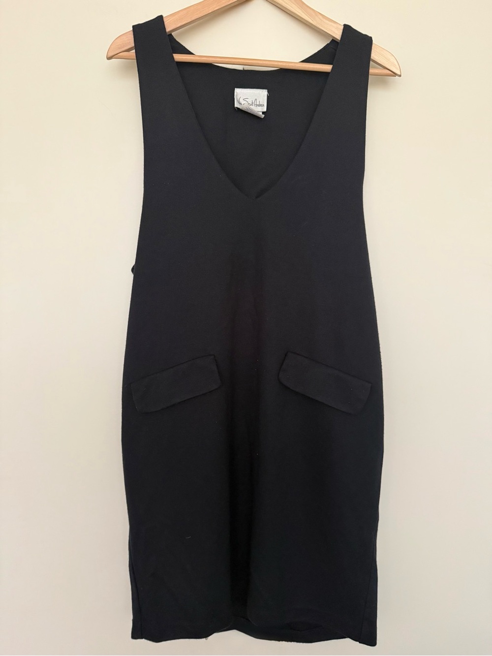 Vintage Sleeveless Black Deep V-Neck Pinafore 10P S/M